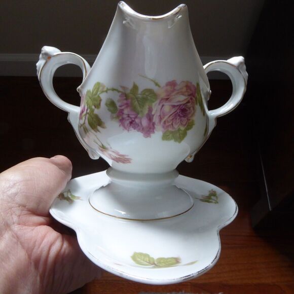 VTG Circa 1920s Rosenthal Empire Gravy Bowl W/ Woman Face Handles & Underplate - Picture 4 of 16